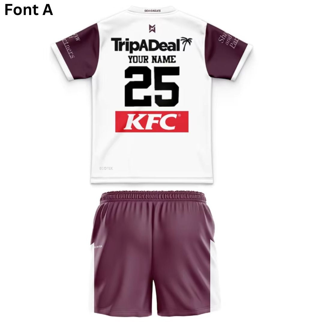 Manly Warringah Sea Eagles 2025 Kids Away Shirt and Shorts Kit