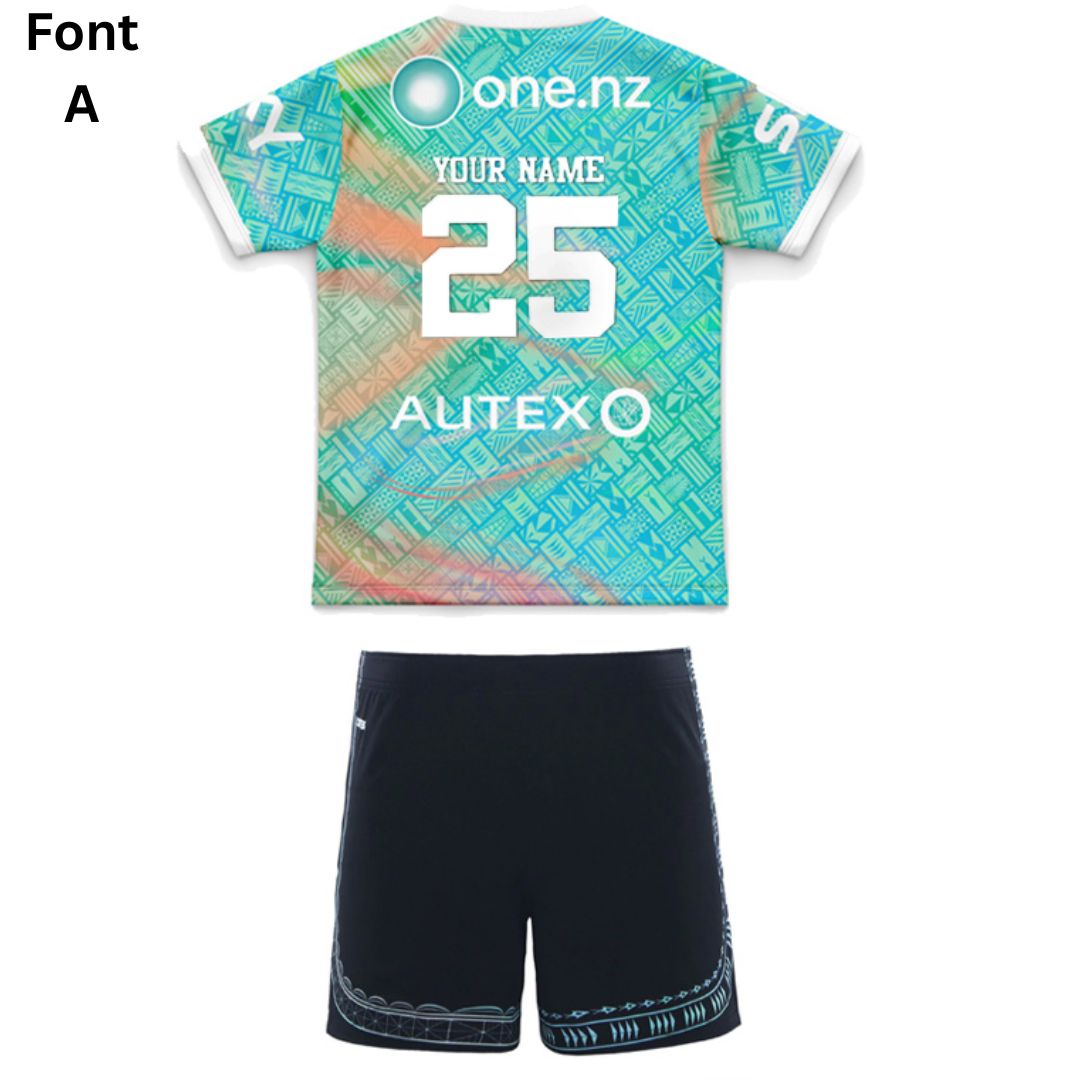 New Zealand Warriors 2025 Kids Pasifika Shirt and Shorts Kit