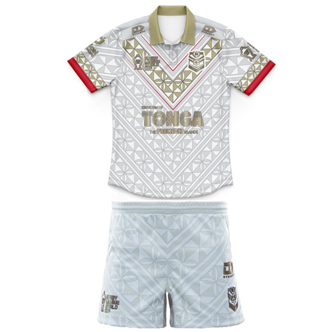 Mate Ma'a Tonga 2026 Kids World Cup Away Polo Shirt and Shorts Kit