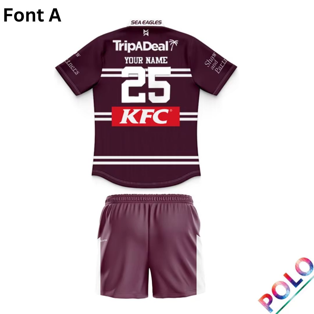 Manly Warringah Sea Eagles 2025 Kids Home Polo Shirt and Shorts Kit