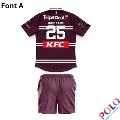 Manly Warringah Sea Eagles 2025 Kids Home Polo Shirt and Shorts Kit