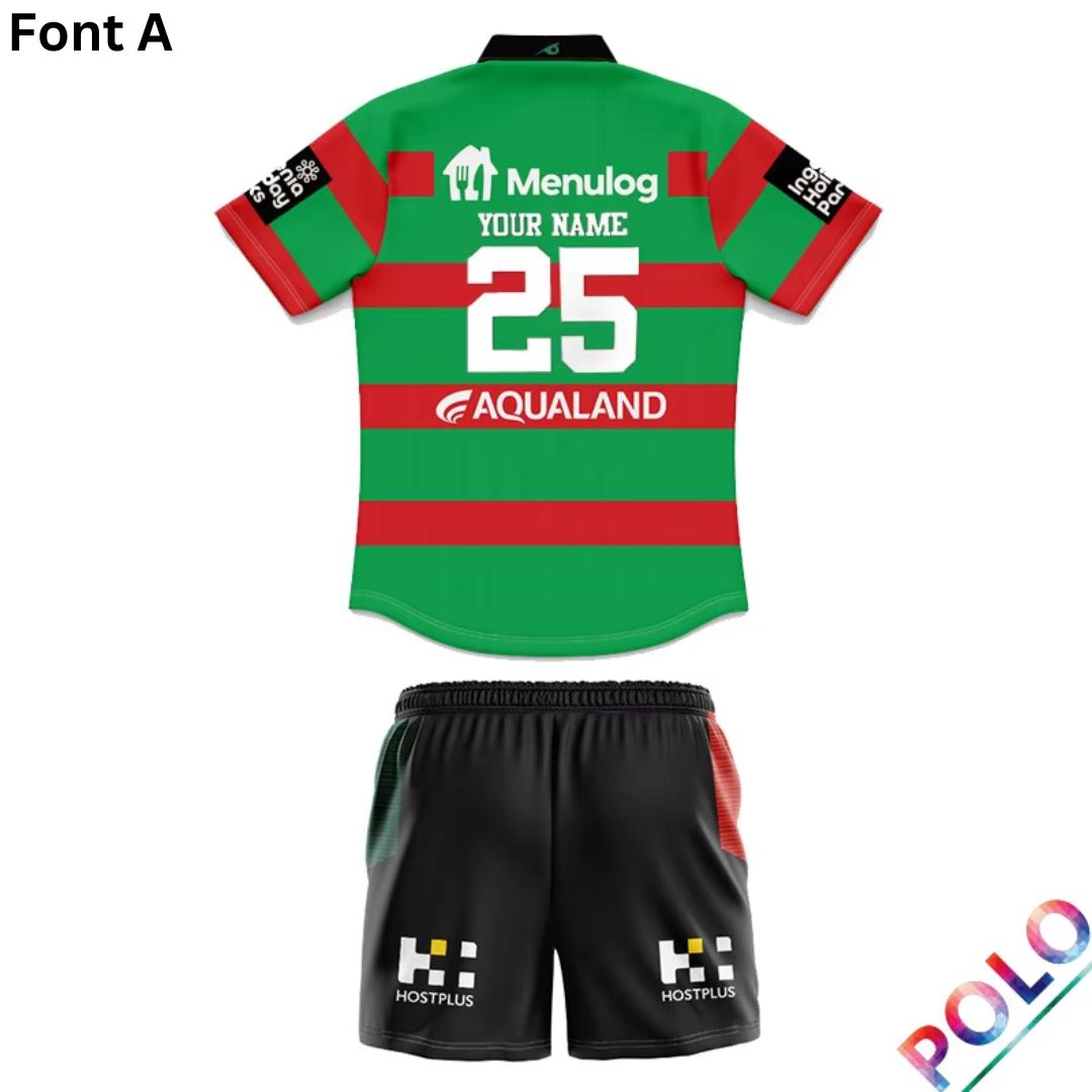 South Sydney Rabbitohs 2025 Kids Home Polo Shirt and Shorts Kit