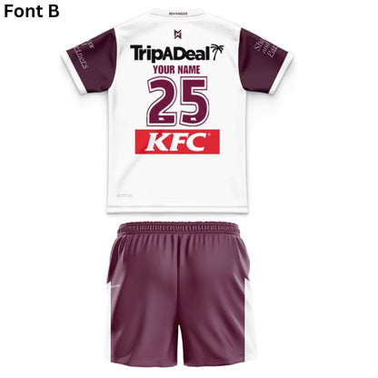 Manly Warringah Sea Eagles 2025 Kids Away Shirt and Shorts Kit