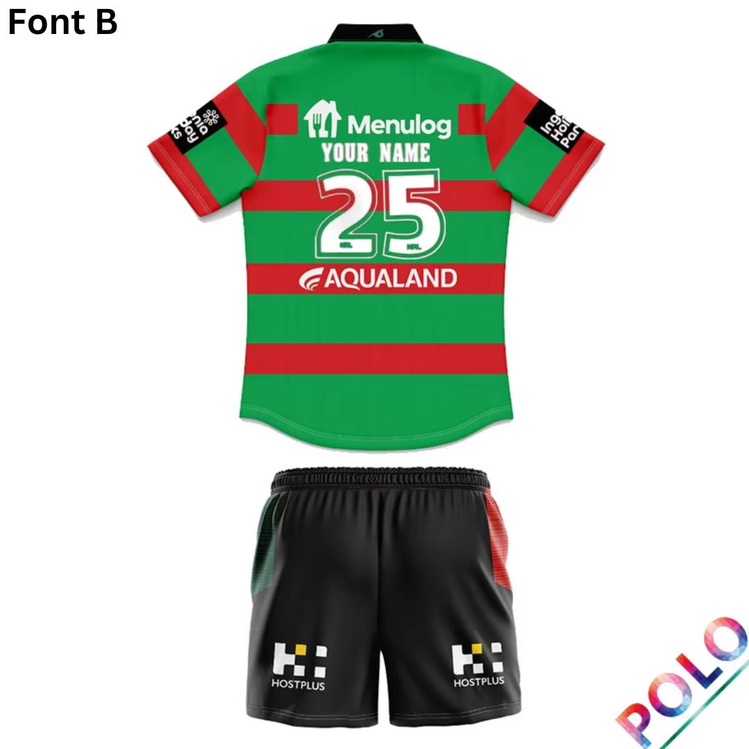 South Sydney Rabbitohs 2025 Kids Home Polo Shirt and Shorts Kit