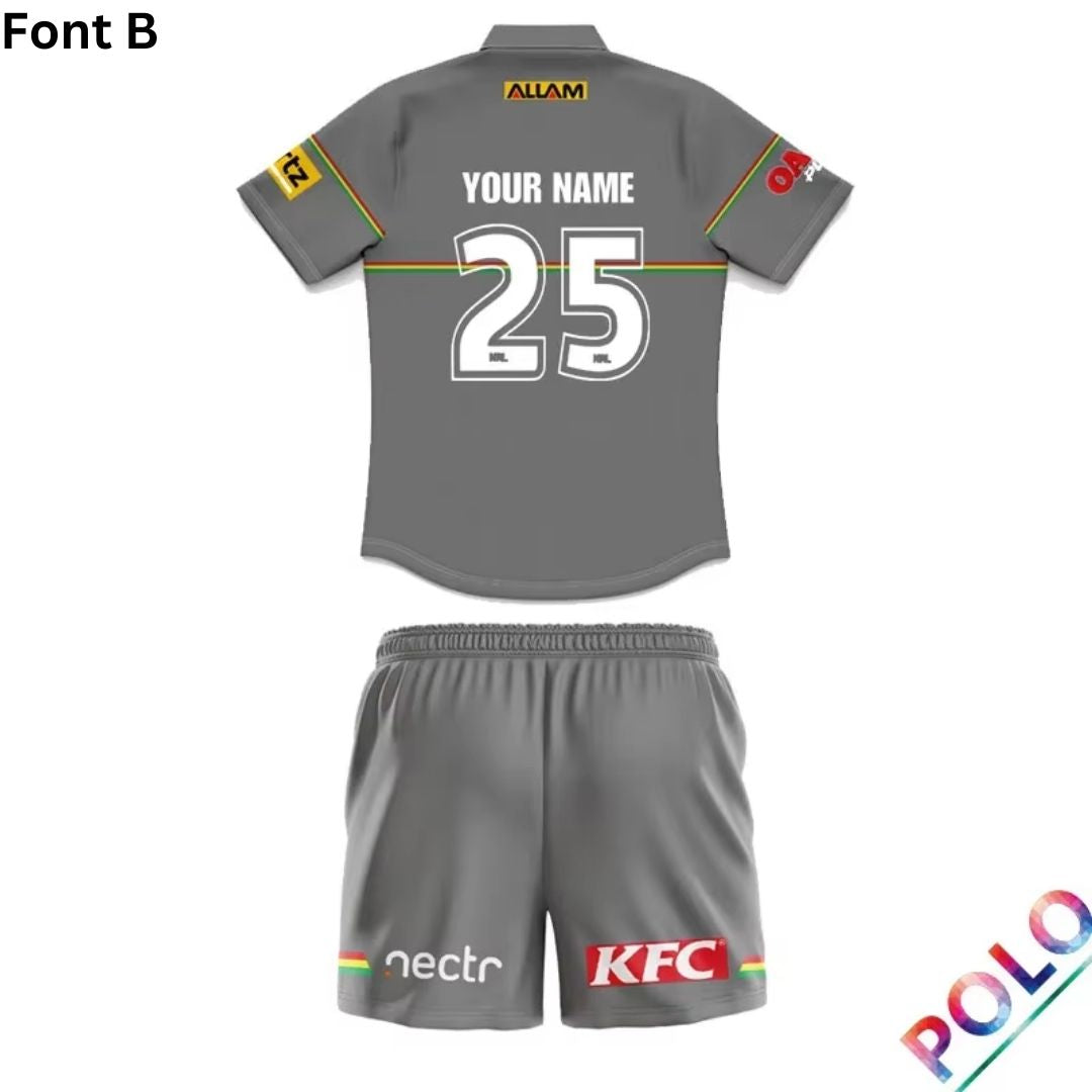 Penrith Panthers 2025 Kids Grey Media Polo Shirt and Shorts Kit