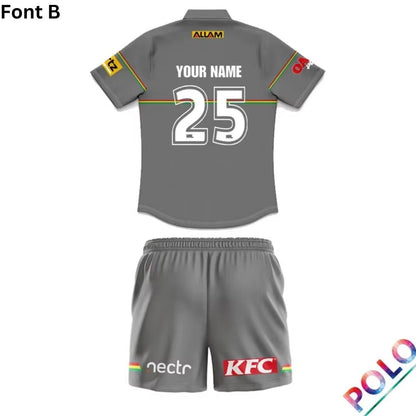 Penrith Panthers 2025 Kids Grey Media Polo Shirt and Shorts Kit