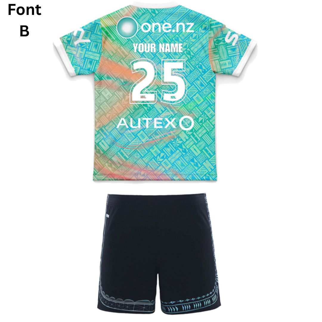 New Zealand Warriors 2025 Kids Pasifika Shirt and Shorts Kit