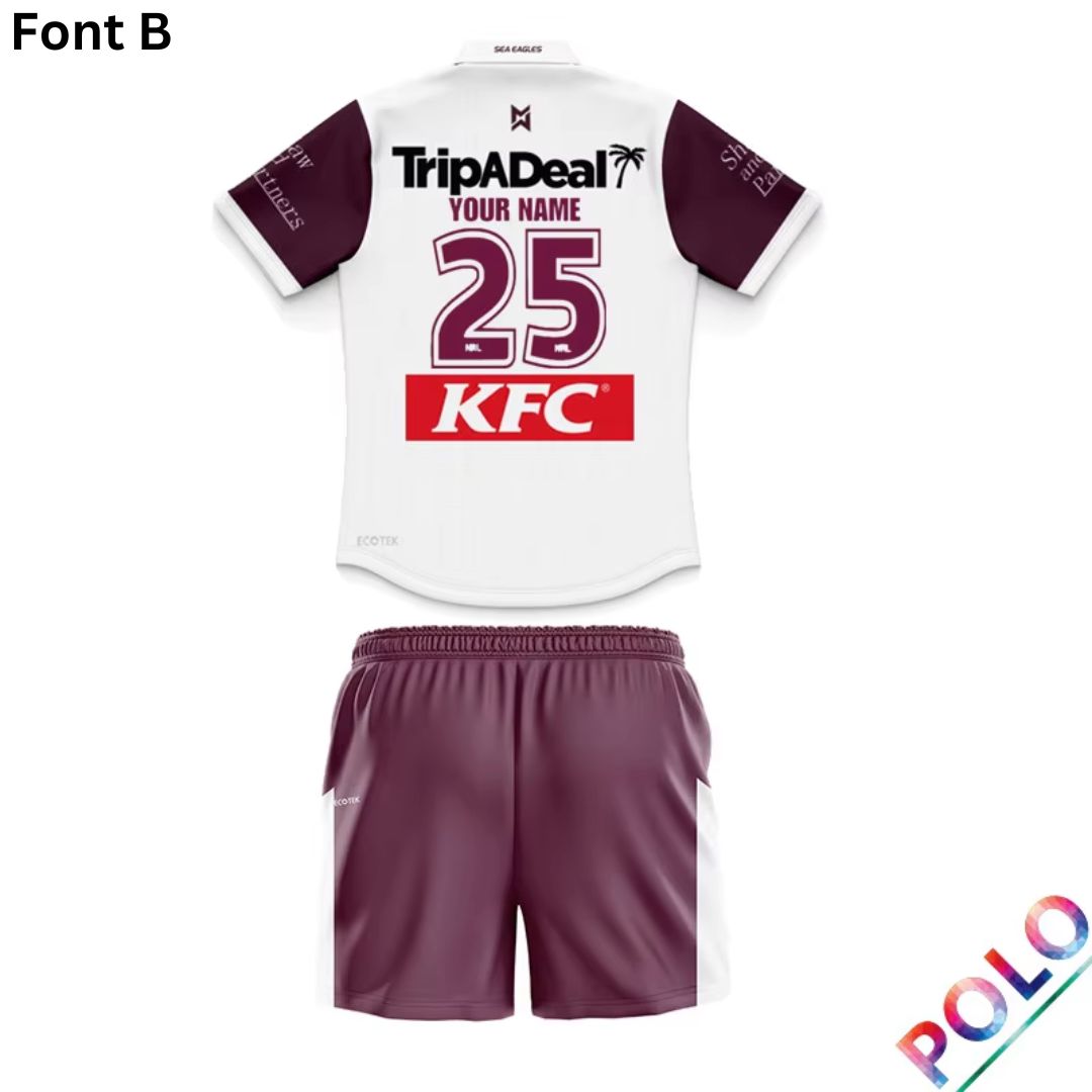 Manly Warringah Sea Eagles 2025 Kids Away Polo Shirt and Shorts Kit