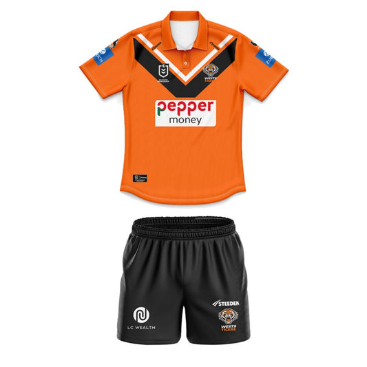 Wests Tigers 2025 Kids Away Polo Shirt and Shorts Kit