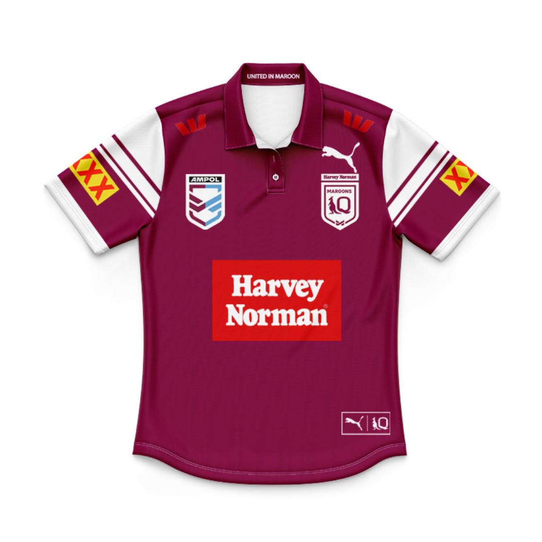 Queensland Maroons 2025 State Of Origin Kids Harvey Norman Polo Shirt and Shorts Kit