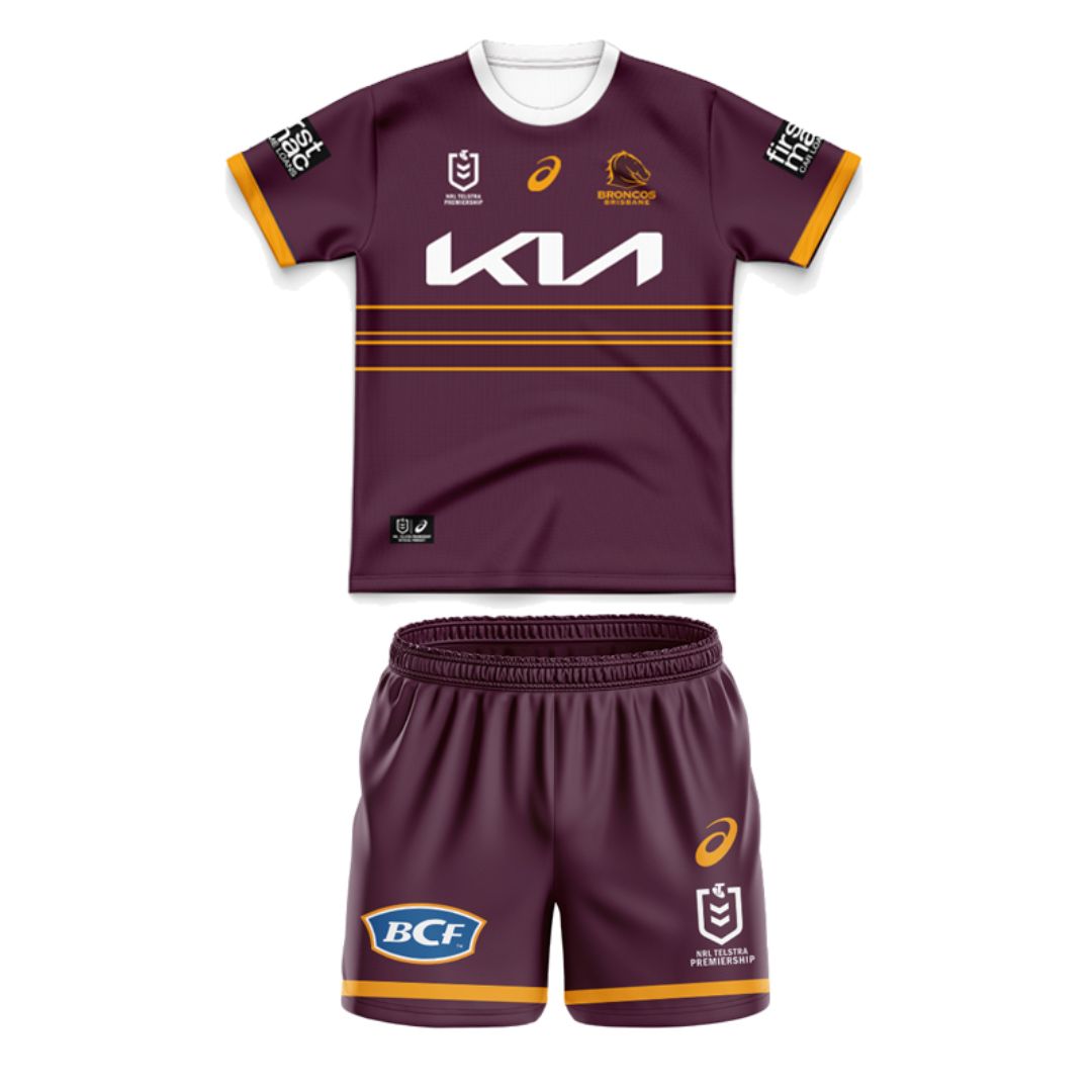 Brisbane Broncos 2025 Kids Home Jersey and Shorts Kit
