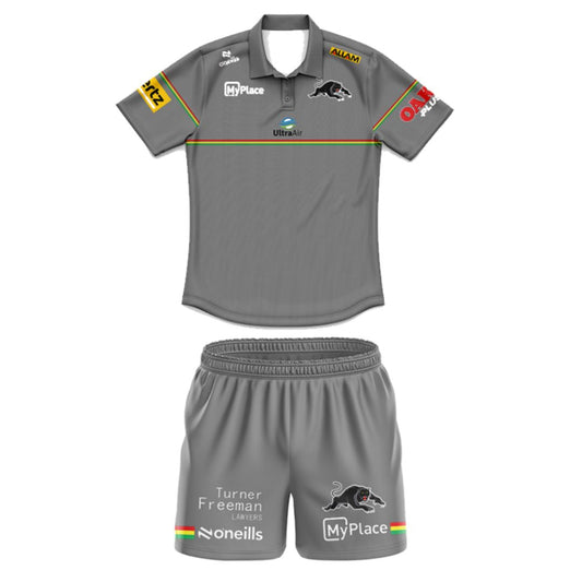 Penrith Panthers 2025 Kids Grey Media Polo Shirt and Shorts Kit