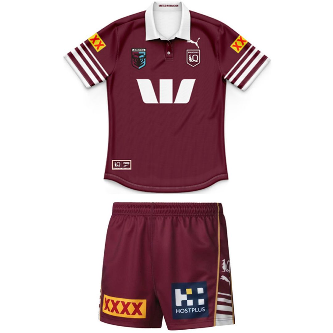 Queensland Maroons 2026 State Of Origin Kids Polo Shirt & Shorts Kit