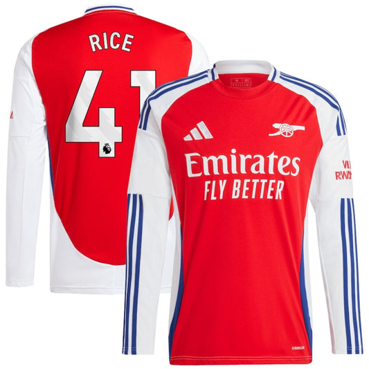 Arsenal Gunners 2024/25 Rice #41 Long Sleeve Home Jersey Shirt