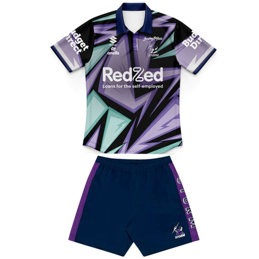 Melbourne Storm 2026 Kids Captains Run Polo Shirt & Shorts Kit