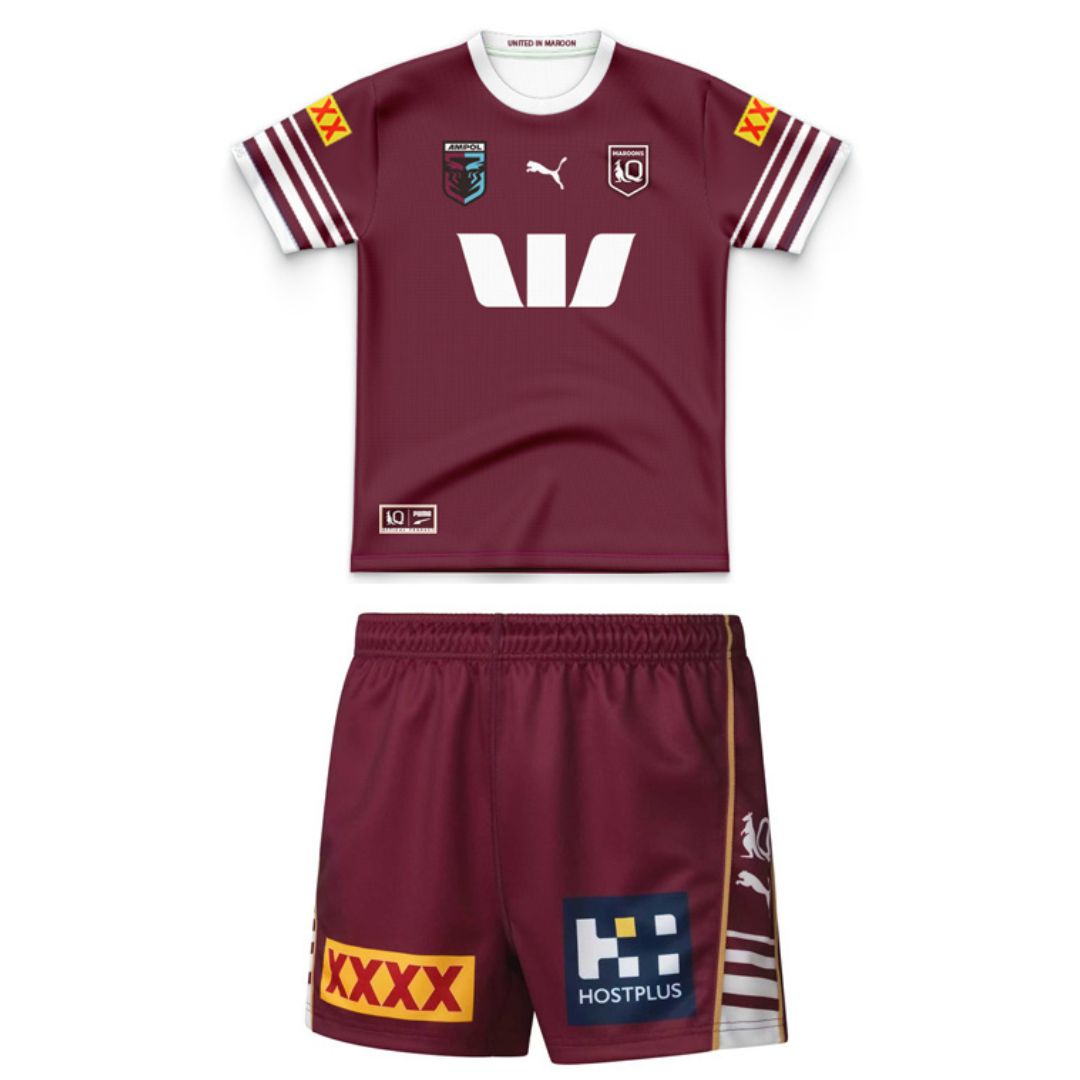 Queensland Maroons 2026 State Of Origin Kids Jersey and Shorts Kit