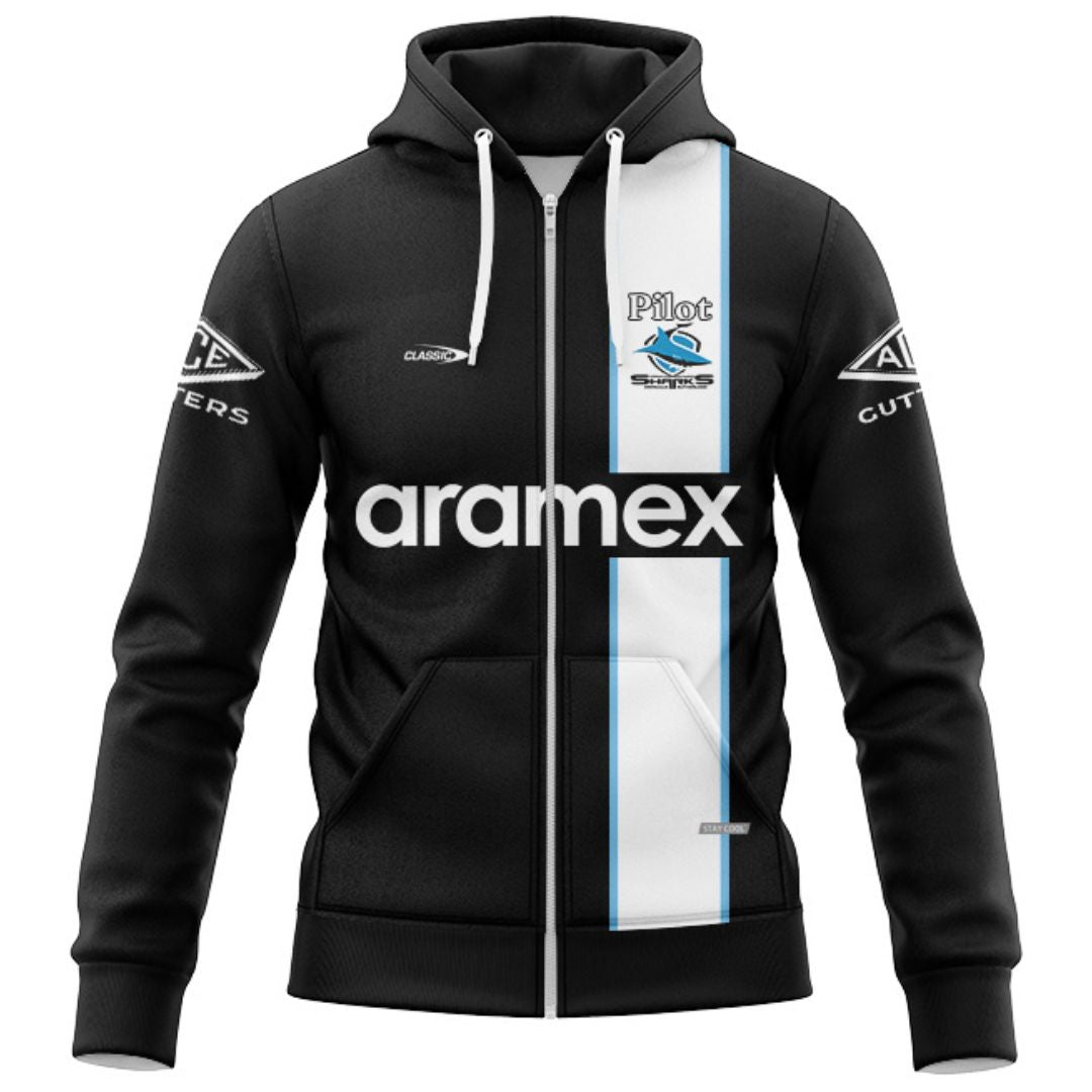 Cronulla Sutherland Sharks 2026 Black and White Training Hoodie with Zipper