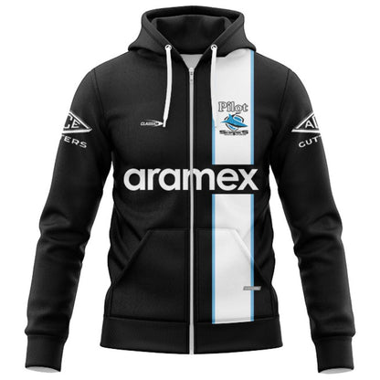 Cronulla Sutherland Sharks 2026 Black and White Training Hoodie with Zipper