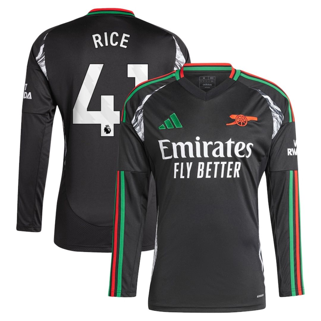 Arsenal Gunners 2024/25 Rice #41 Long Sleeve Away Jersey Shirt