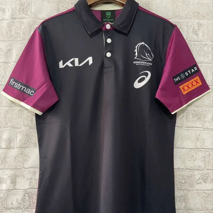 Brisbane Broncos 2024 Black Front Polo Shirt