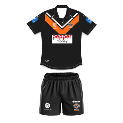 Wests Tigers 2025 Kids Home Polo Shirt and Shorts Kit