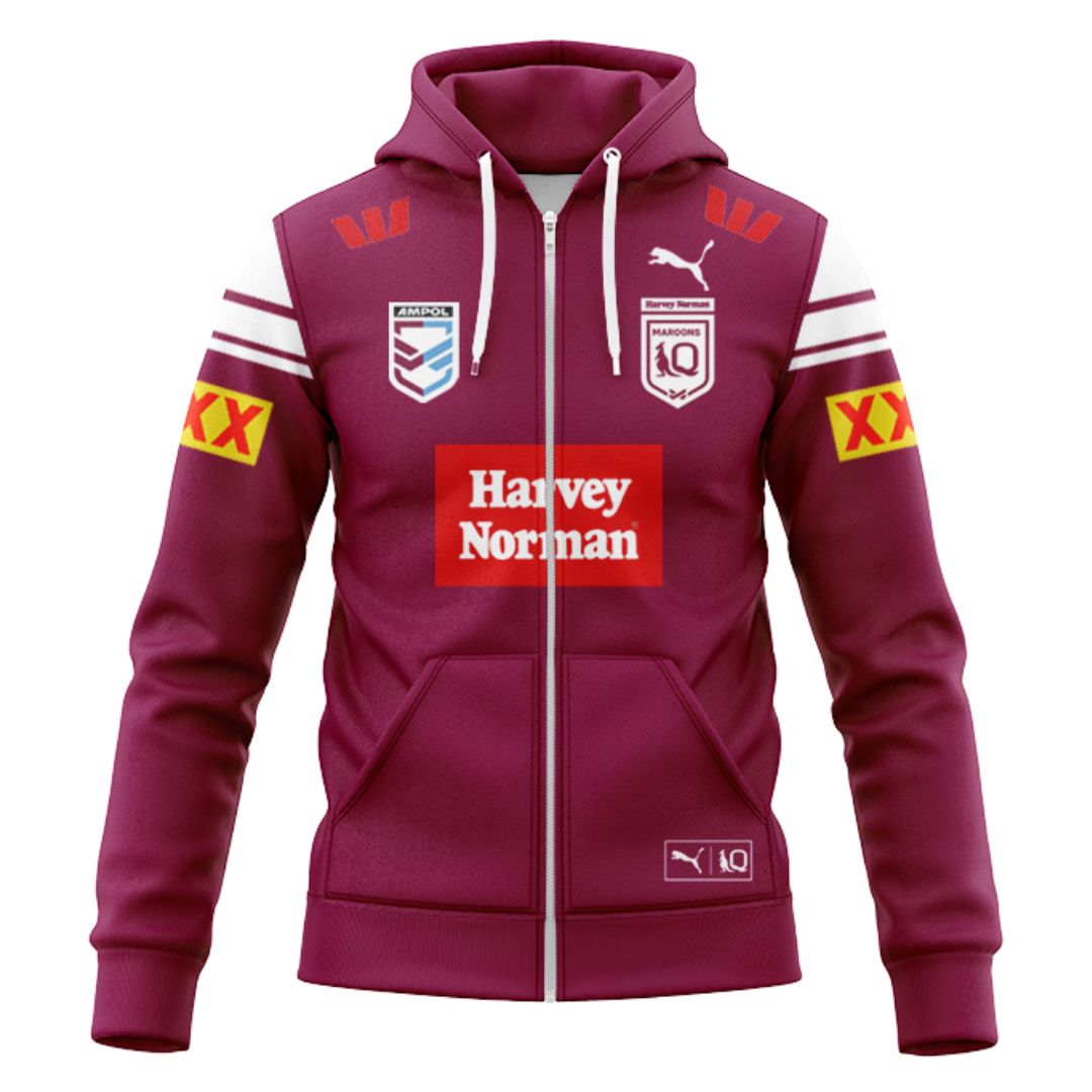 Queensland Maroons 2025 State Of Origin Harvey Norman Hoodie with Zipper