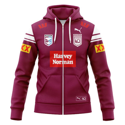 Queensland Maroons 2025 State Of Origin Harvey Norman Hoodie with Zipper