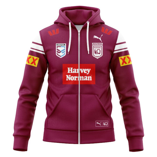 Queensland Maroons 2025 State Of Origin Harvey Norman Hoodie with Zipper