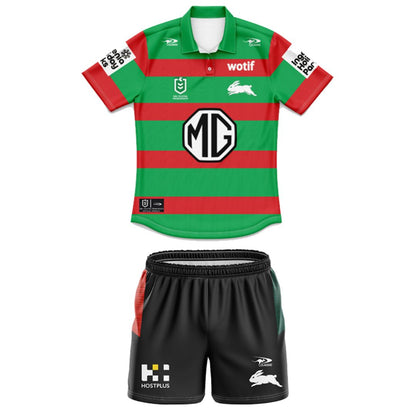 South Sydney Rabbitohs 2025 Kids Away Polo Shirt and Shorts Kit