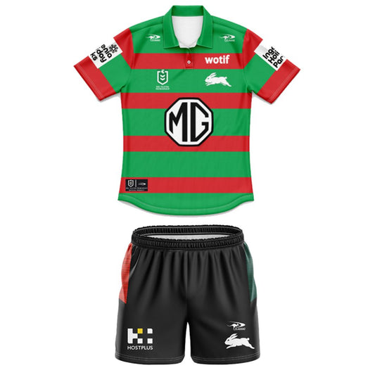 South Sydney Rabbitohs 2025 Kids Away Polo Shirt and Shorts Kit
