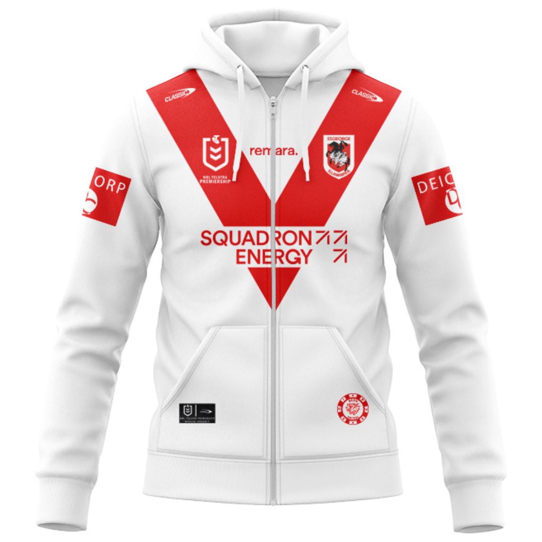 St George Illawarra Dragons 2026 White Training Hoodie with Zipper