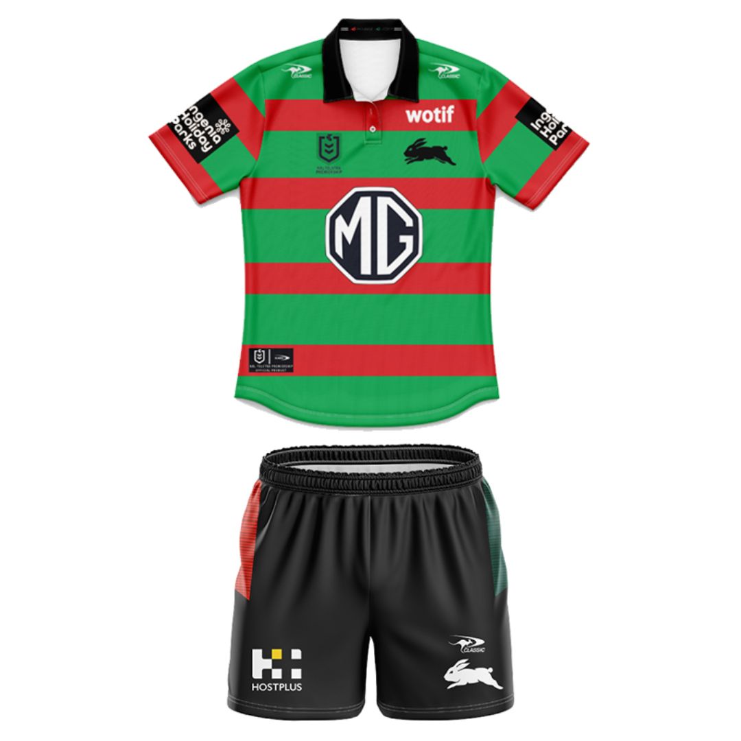 South Sydney Rabbitohs 2025 Kids Home Polo Shirt and Shorts Kit