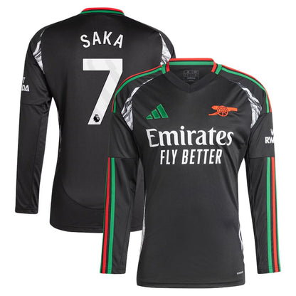 Arsenal Gunners 2024/25 Saka #7 Long Sleeve Away Jersey Shirt