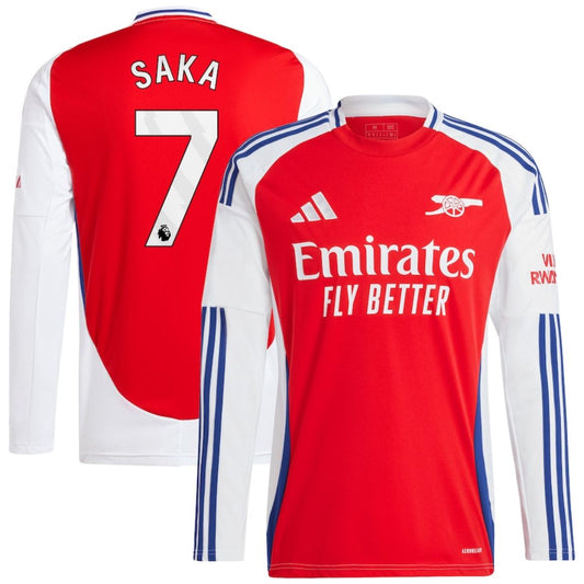 Arsenal Gunners 2024/25 Saka #7 Long Sleeve Home Jersey Shirt