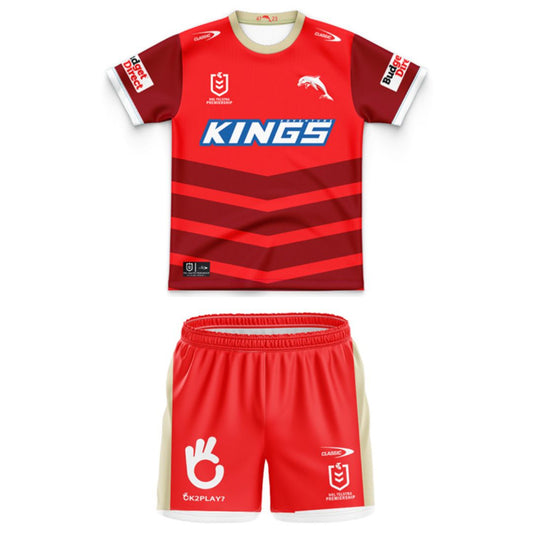 Redcliffe Dolphins 2025 Kids Home Jersey and Shorts Kit