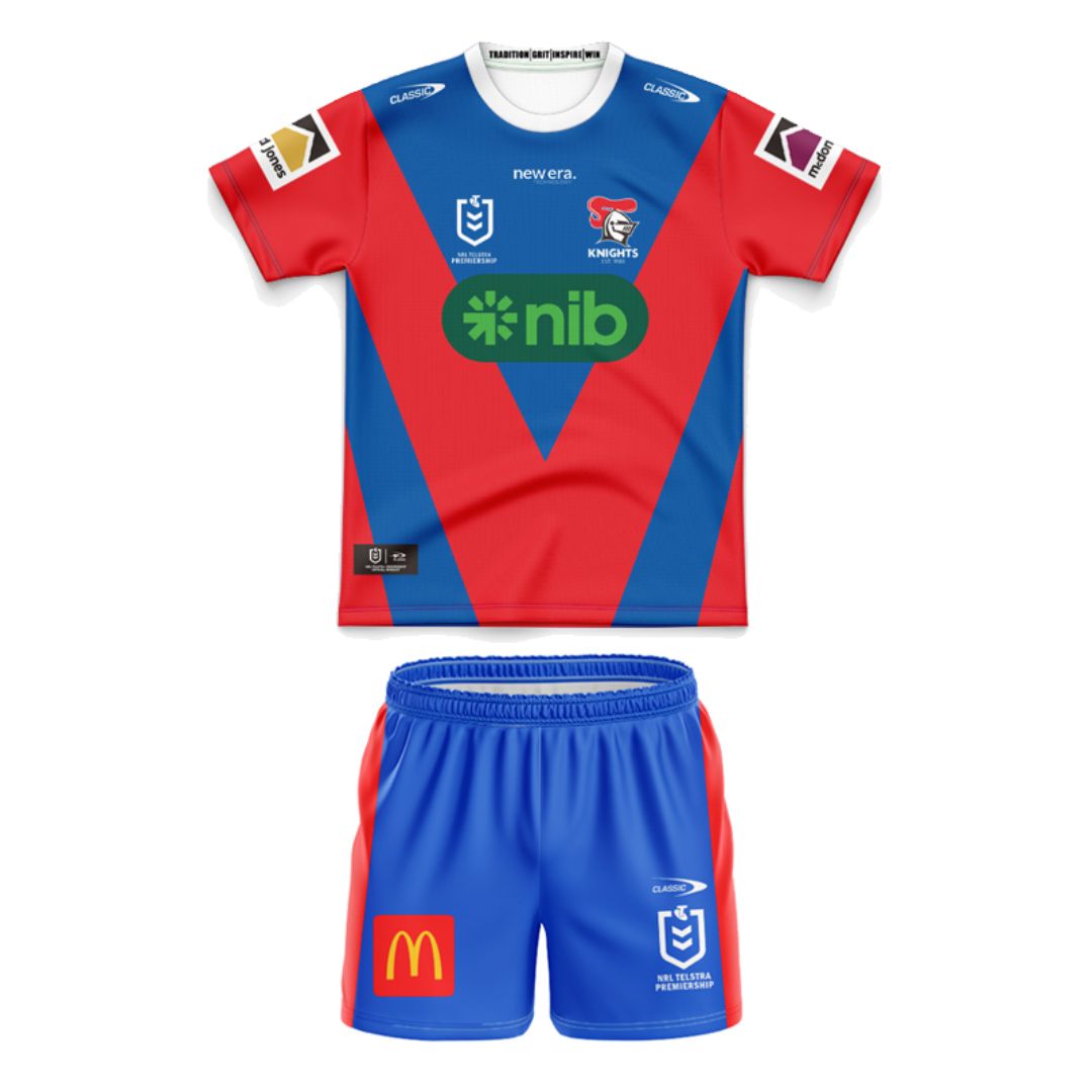 Newcastle Knights 2025 Kids Home Jersey and Shorts Kit