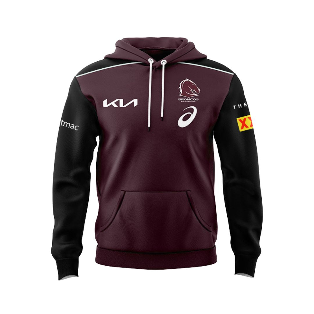 Brisbane Broncos 2025 Kids Black Sleeve Hoodie