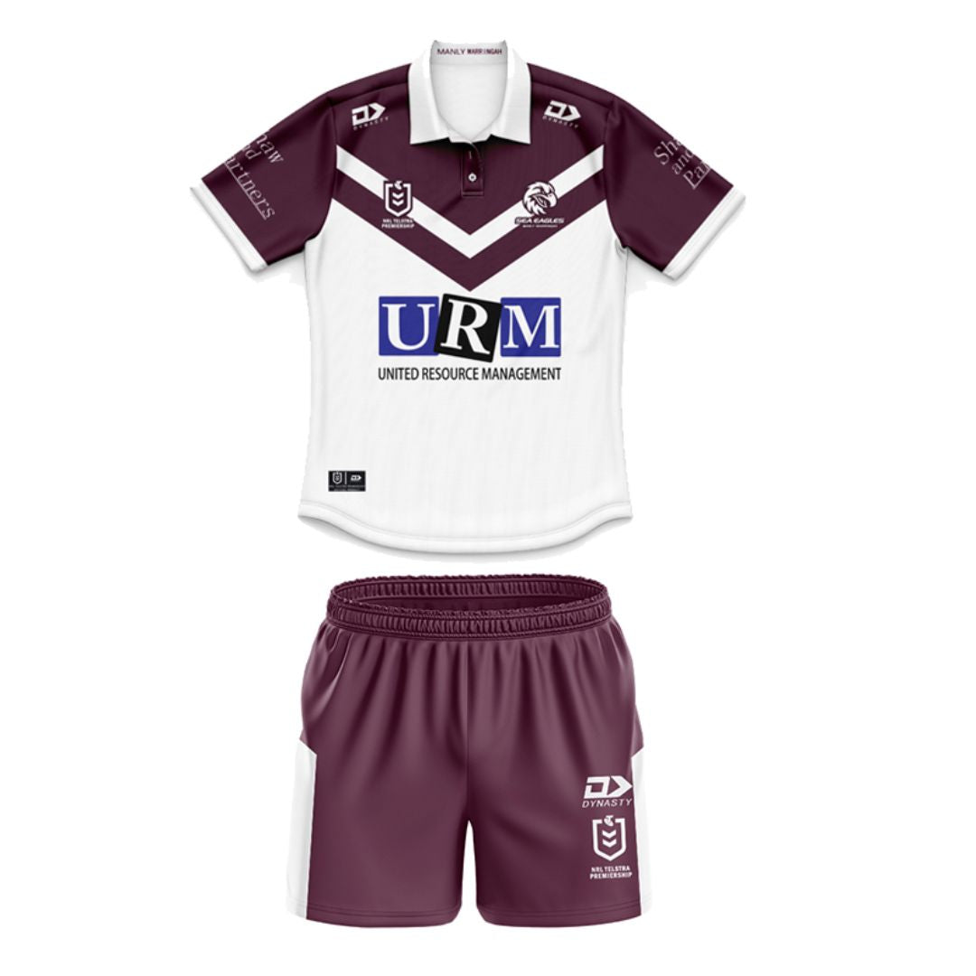 Manly Warringah Sea Eagles 2025 Kids Away Polo Shirt and Shorts Kit