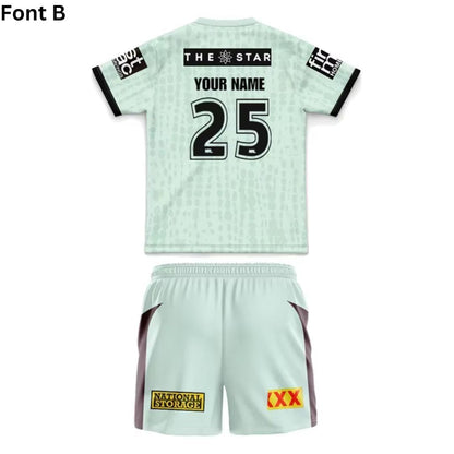Brisbane Broncos Kids Mint Green Training Jersey and Shorts Kit