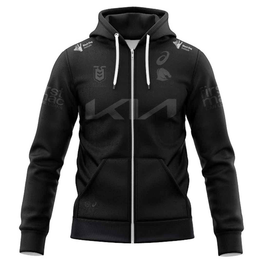 Brisbane Broncos 2025 Black Hoodie with Zipper