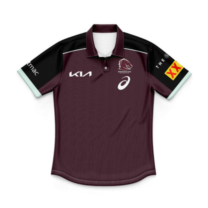 Brisbane Broncos 2025 Kids Black Sleeve Polo Shirt