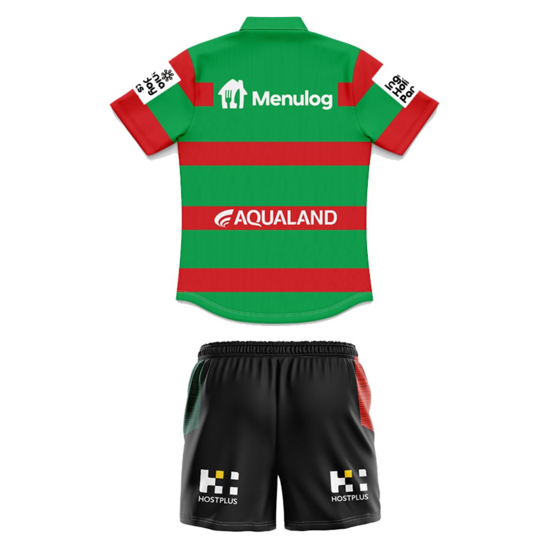 South Sydney Rabbitohs 2025 Kids Away Polo Shirt and Shorts Kit