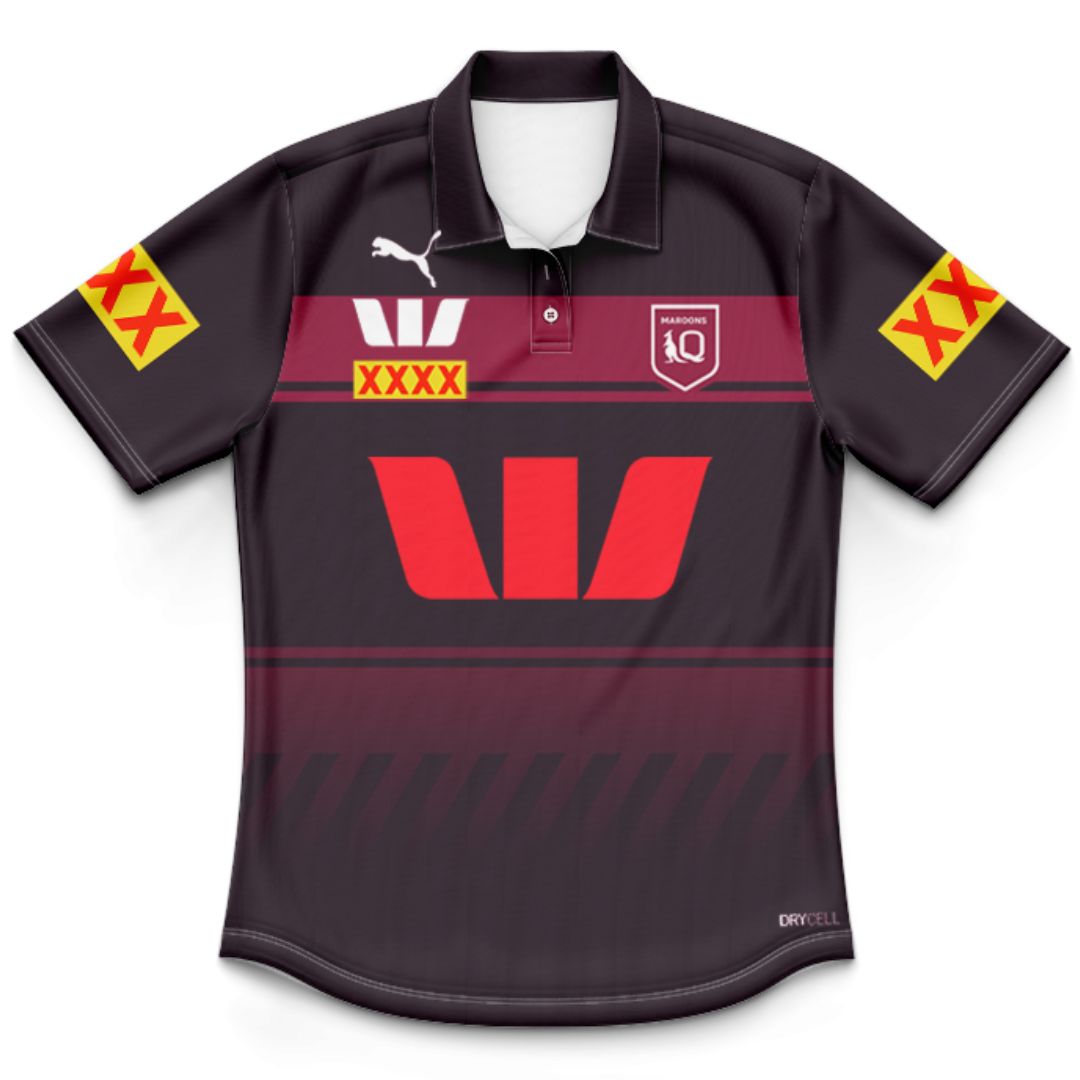 Queensland Maroons 2025 State Of Origin Kids Black Training Polo Shirt