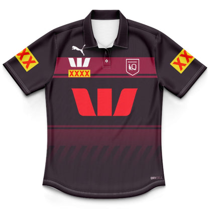 Queensland Maroons 2025 State Of Origin Kids Black Training Polo Shirt