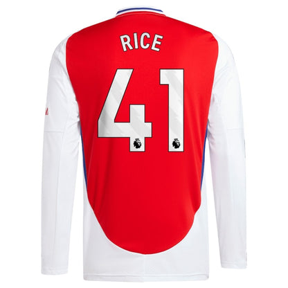 Arsenal Gunners 2024/25 Rice #41 Long Sleeve Home Jersey Shirt