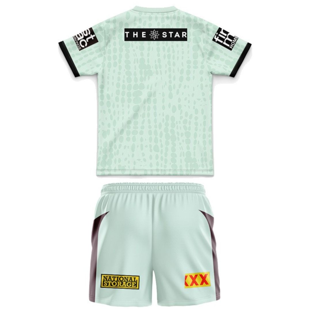 Brisbane Broncos Kids Mint Green Training Jersey and Shorts Kit