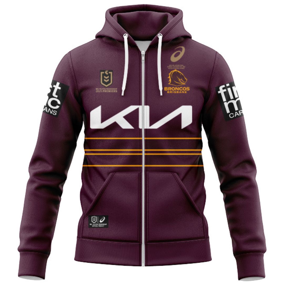 Brisbane Broncos 2025 Premiers Home Hoodie with Zipper