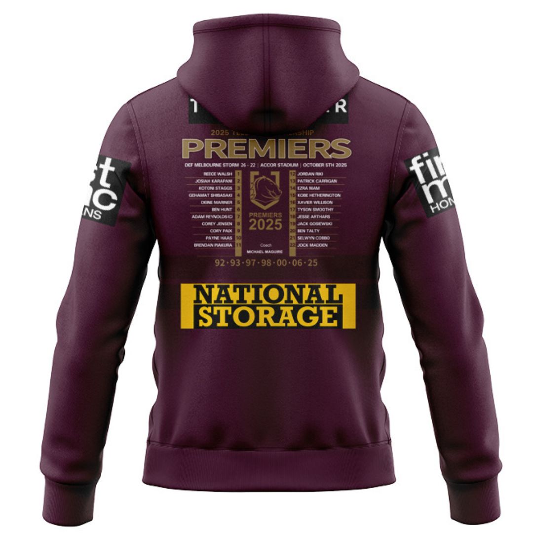 Brisbane Broncos 2025 Premiers Home Hoodie with Zipper
