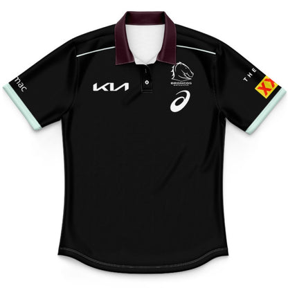 Brisbane Broncos 2025 Kids Black Front Polo Shirt