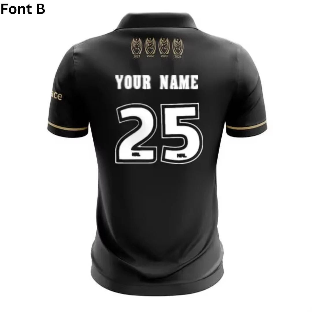 Penrith Panthers Premiers 4 In a Row Black Polo Shirt